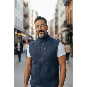 Johnnie-O Vest Men Medium Blue Full Zip Tahoe Performance Golf Sweater Preppy